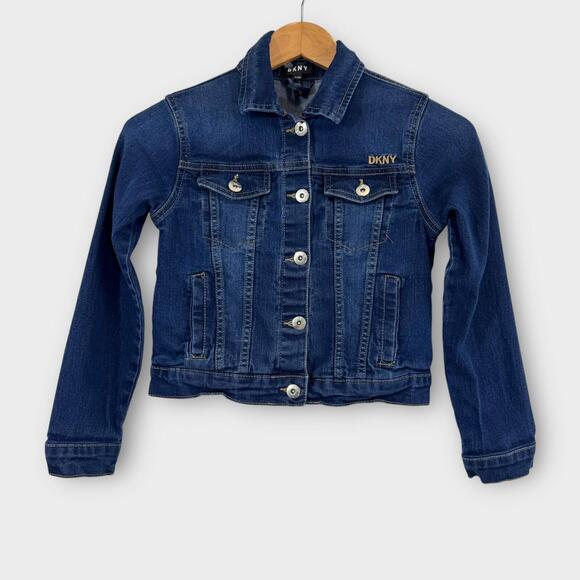 Dkny Other - DKNY Girl’s Size 8/10 Blue Stretch Denim Collared Button Front Jean Jacket